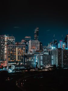 Preview wallpaper night city, buildings, aerial view, dark, lights