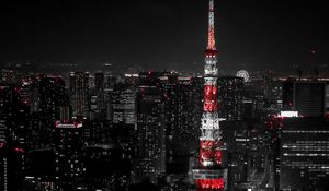 Preview wallpaper night city, buildings, aerial view, tower, architecture, dark