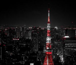 Preview wallpaper night city, buildings, aerial view, tower, architecture, dark