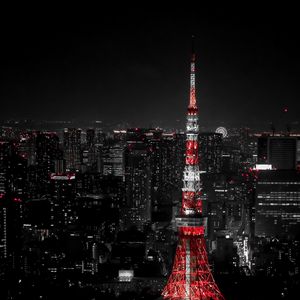 Preview wallpaper night city, buildings, aerial view, tower, architecture, dark