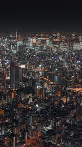 Preview wallpaper night city, buildings, aerial view, architecture, metropolis, cityscape