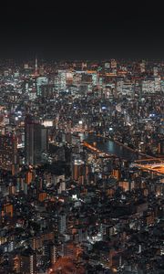 Preview wallpaper night city, buildings, aerial view, architecture, metropolis, cityscape