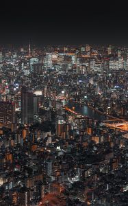 Preview wallpaper night city, buildings, aerial view, architecture, metropolis, cityscape