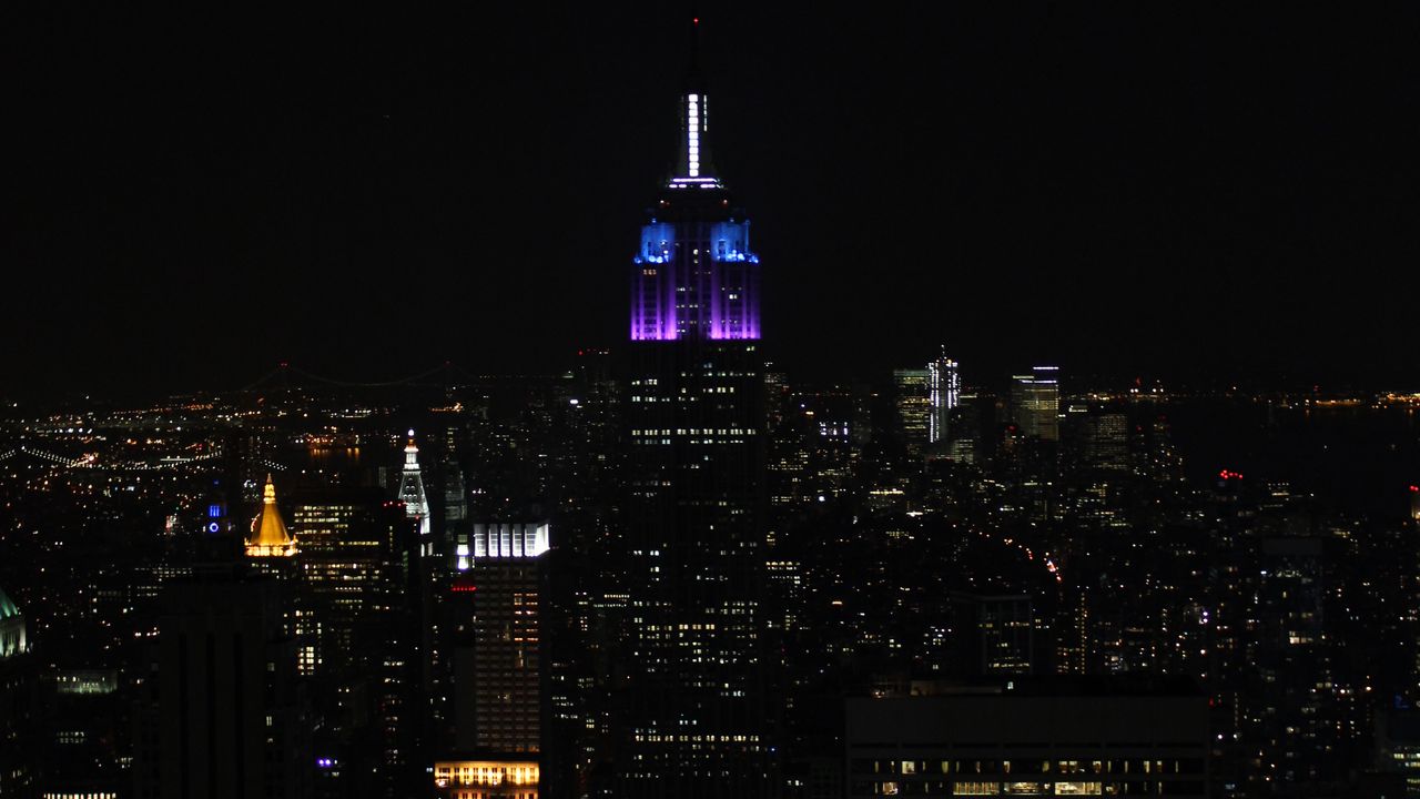 Wallpaper night city, buildings, aerial view, dark, cityscape, new york