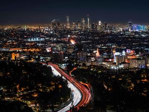 Preview wallpaper night city, buildings, aerial view, architecture, metropolis, dark