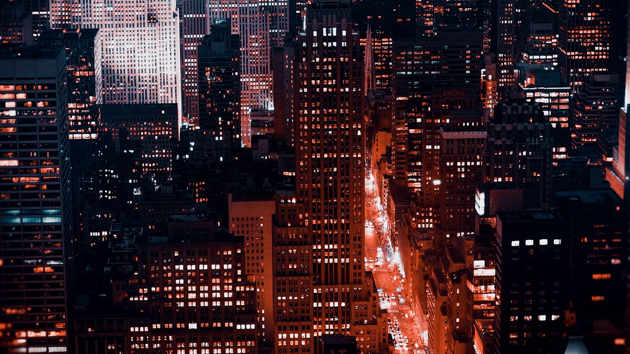 Wallpaper night city, buildings, aerial view, architecture, new york, usa