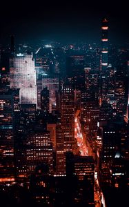 Preview wallpaper night city, buildings, aerial view, architecture, new york, usa