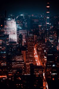 Preview wallpaper night city, buildings, aerial view, architecture, new york, usa