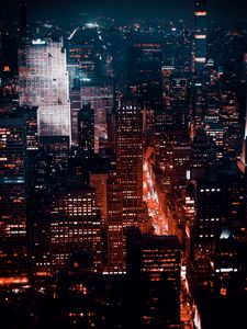 Preview wallpaper night city, buildings, aerial view, architecture, new york, usa