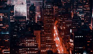 Preview wallpaper night city, buildings, aerial view, architecture, new york, usa