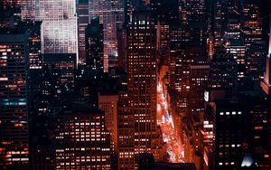 Preview wallpaper night city, buildings, aerial view, architecture, new york, usa