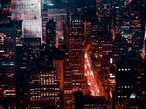 Preview wallpaper night city, buildings, aerial view, architecture, new york, usa