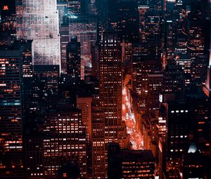 Preview wallpaper night city, buildings, aerial view, architecture, new york, usa