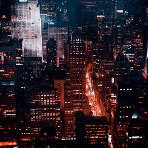 Preview wallpaper night city, buildings, aerial view, architecture, new york, usa