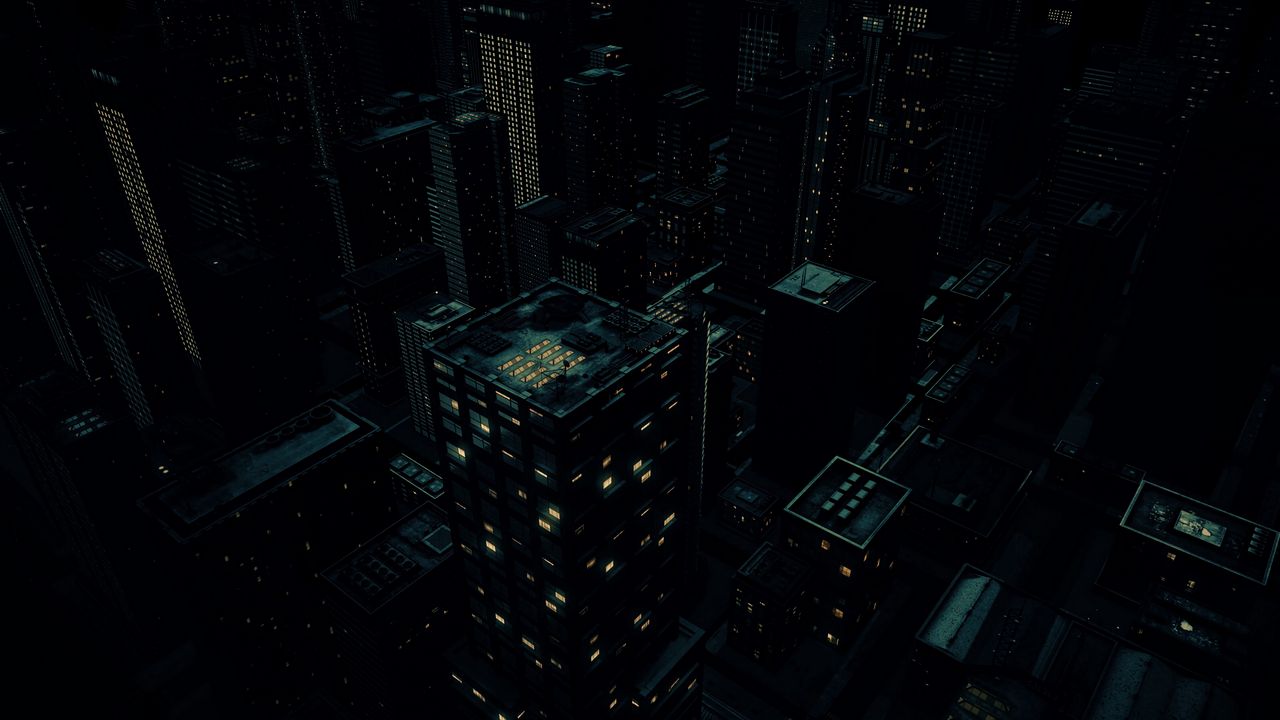 Wallpaper night city, buildings, aerial view, dark, art