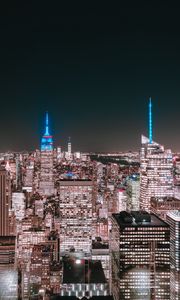 Preview wallpaper night city, buildings, aerial view, metropolis, new york
