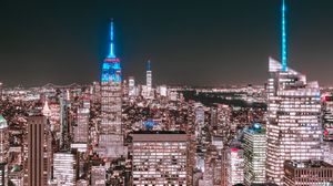 Preview wallpaper night city, buildings, aerial view, metropolis, new york