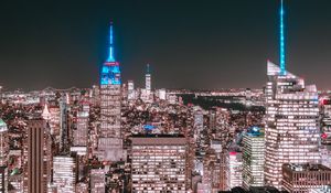 Preview wallpaper night city, buildings, aerial view, metropolis, new york