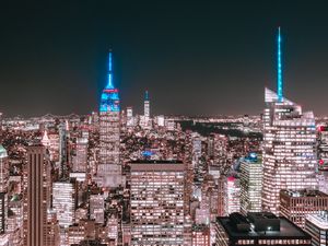 Preview wallpaper night city, buildings, aerial view, metropolis, new york