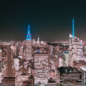 Preview wallpaper night city, buildings, aerial view, metropolis, new york