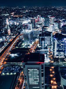 Preview wallpaper night city, buildings, aerial view, architecture, metropolis, lights