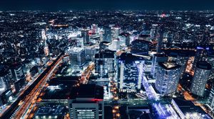 Preview wallpaper night city, buildings, aerial view, architecture, metropolis, lights
