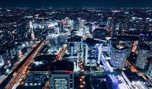 Preview wallpaper night city, buildings, aerial view, architecture, metropolis, lights