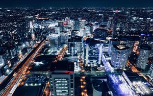 Preview wallpaper night city, buildings, aerial view, architecture, metropolis, lights