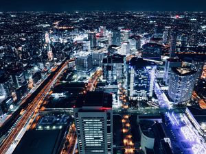 Preview wallpaper night city, buildings, aerial view, architecture, metropolis, lights