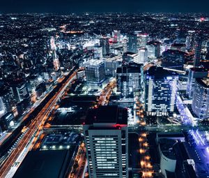 Preview wallpaper night city, buildings, aerial view, architecture, metropolis, lights