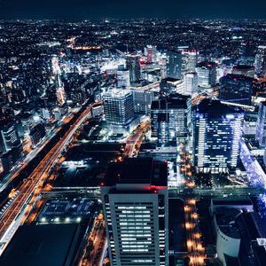 Preview wallpaper night city, buildings, aerial view, architecture, metropolis, lights