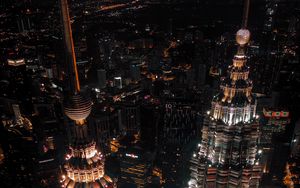 Preview wallpaper night city, buildings, aerial view, skyscrapers, metropolis