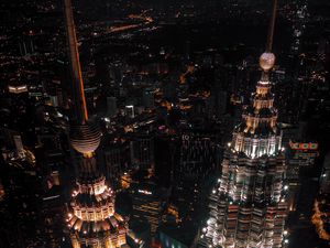 Preview wallpaper night city, buildings, aerial view, skyscrapers, metropolis