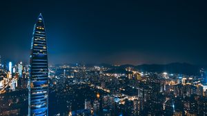 Preview wallpaper night city, buildings, aerial view, metropolis, lights