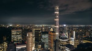 Preview wallpaper night city, buildings, aerial view, metropolis, architecture