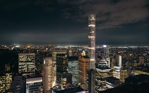 Preview wallpaper night city, buildings, aerial view, metropolis, architecture