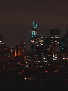 Preview wallpaper night city, buildings, aerial view, dark, architecture, lights