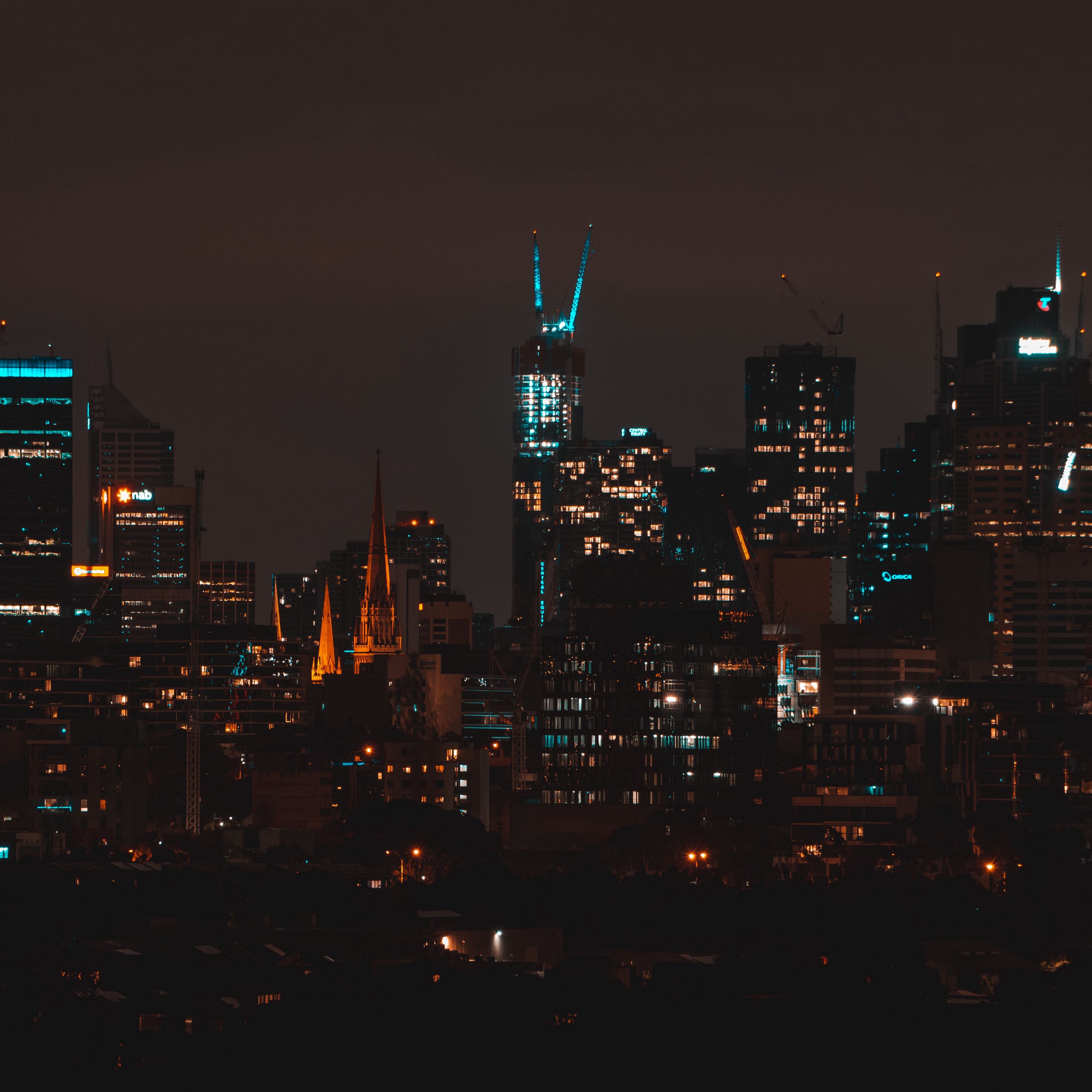 Download wallpaper 2780x2780 night city, buildings, aerial view, dark ...