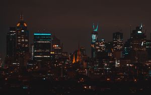 Preview wallpaper night city, buildings, aerial view, dark, architecture, lights