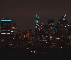 Preview wallpaper night city, buildings, aerial view, dark, architecture, lights