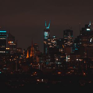 Preview wallpaper night city, buildings, aerial view, dark, architecture, lights