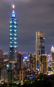 Preview wallpaper night city, buildings, aerial view, architecture, lights, taipei, taiwan