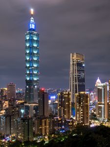 Preview wallpaper night city, buildings, aerial view, architecture, lights, taipei, taiwan