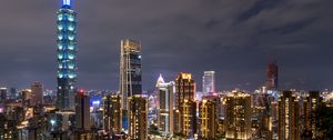 Preview wallpaper night city, buildings, aerial view, architecture, lights, taipei, taiwan