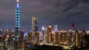 Preview wallpaper night city, buildings, aerial view, architecture, lights, taipei, taiwan