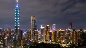 Preview wallpaper night city, buildings, aerial view, architecture, lights, taipei, taiwan