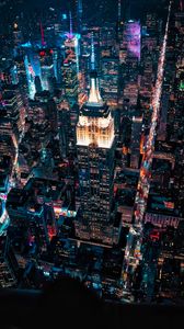 Preview wallpaper night city, buildings, aerial view, metropolis, lights, dark