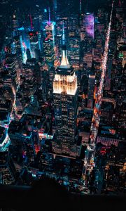 Preview wallpaper night city, buildings, aerial view, metropolis, lights, dark