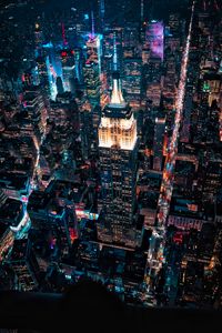 Preview wallpaper night city, buildings, aerial view, metropolis, lights, dark