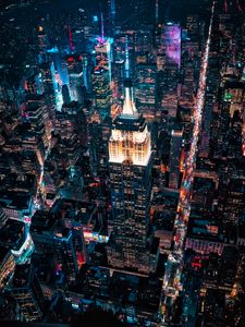 Preview wallpaper night city, buildings, aerial view, metropolis, lights, dark